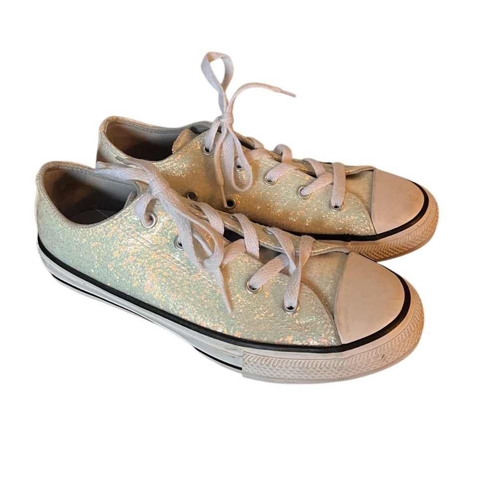 Converse Ivory White Iridescent Glitter Low Top Sneakers-Size 3